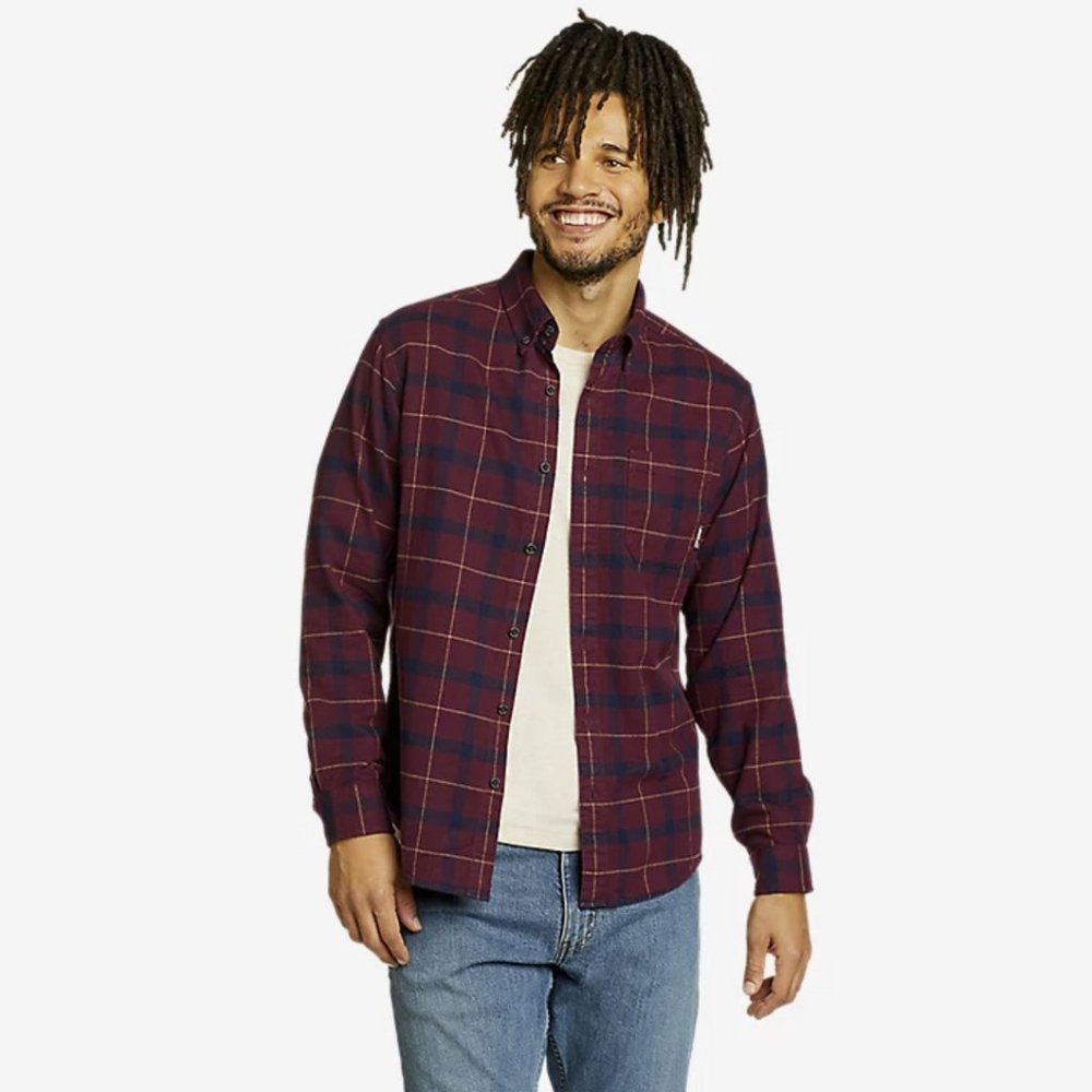 New Eddie Bauer Shirt Mr LS CLCS Eddie's Favorite Berry Red Plaid Men's Small